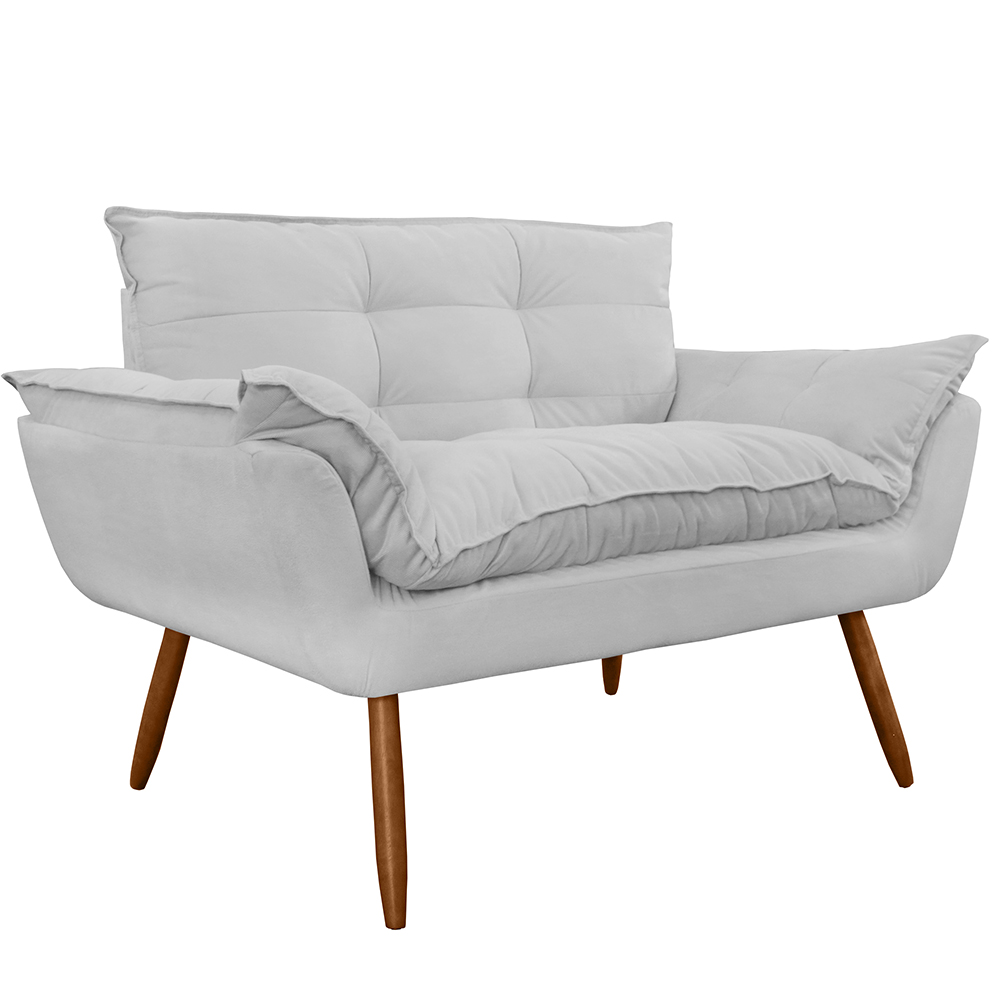 Combo Namoradeira Sofá 02 lugares mais 01 Poltrona decorativa Opalla Pés Palito Branco - DS Estofados