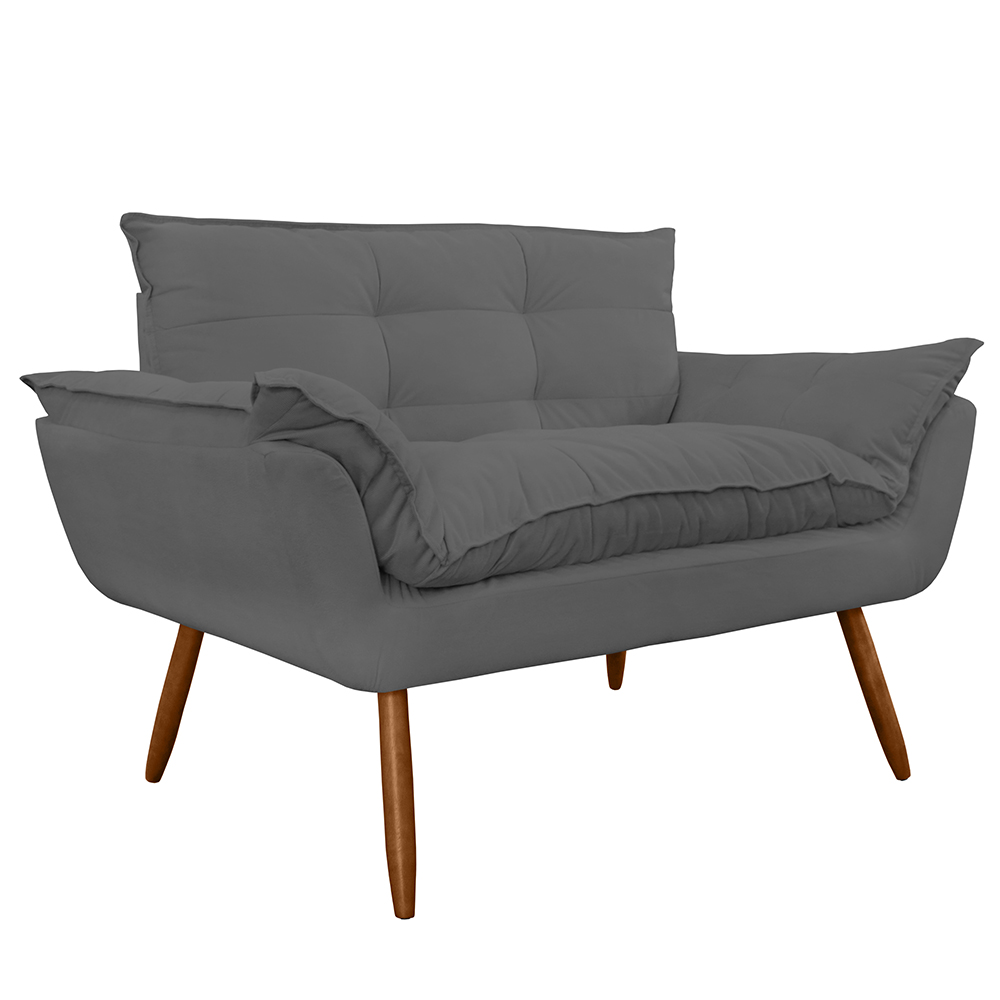 Combo Namoradeira Sofá 02 lugares mais 01 Poltrona decorativa Opalla Pés Palito Cinza - DS Estofados