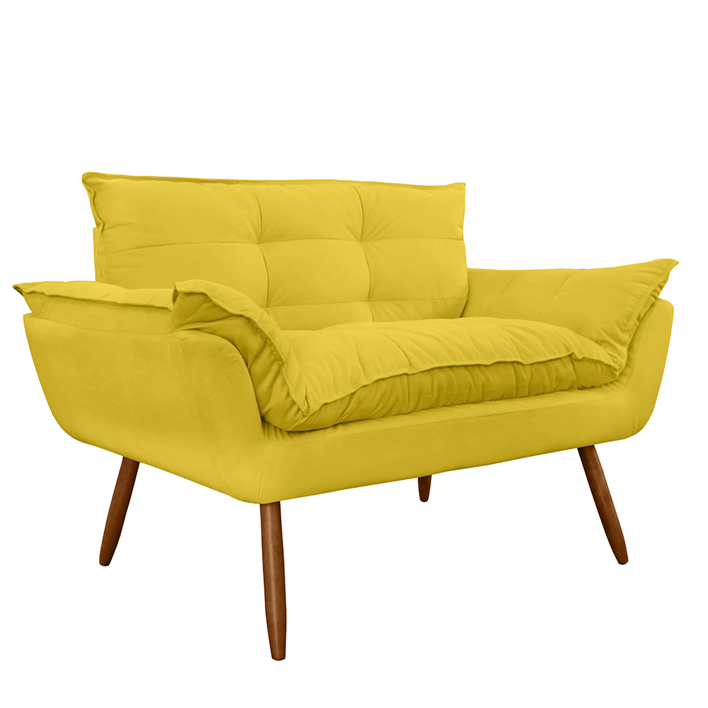Combo Namoradeira Sofá 02 lugares mais 01 Poltrona decorativa e um Puff Opalla Pés Palito Amarelo - DS Estofados
