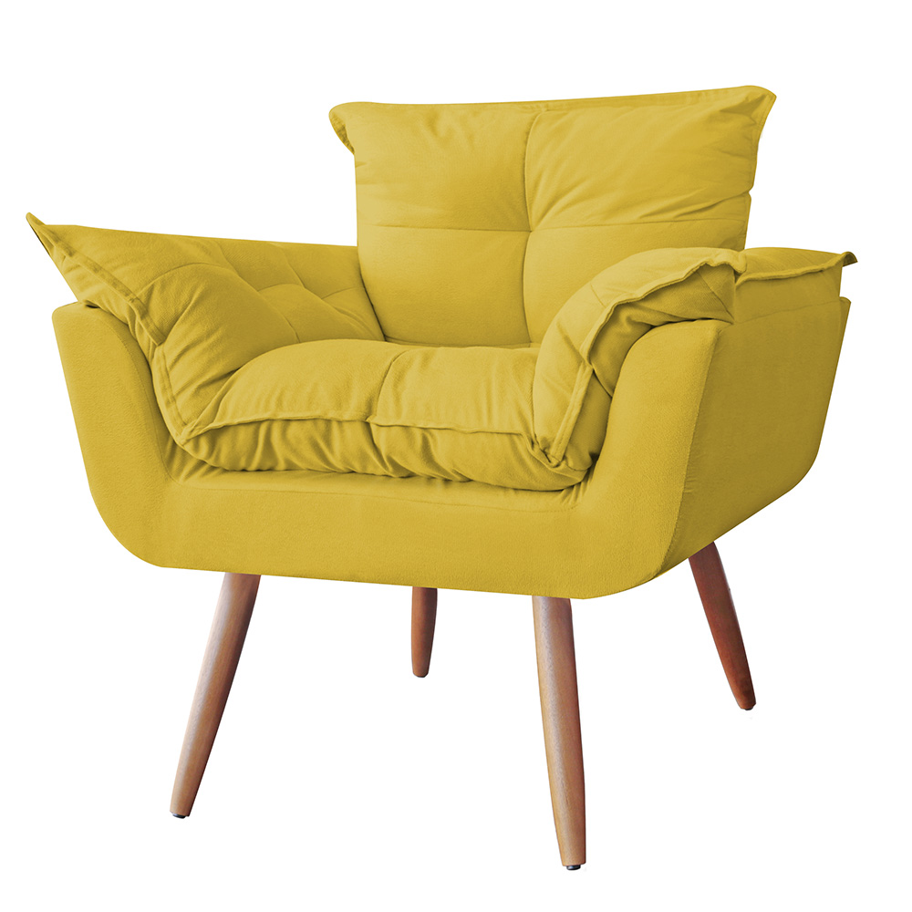 Combo Namoradeira Sofá 02 lugares mais 01 Poltrona decorativa e um Puff Opalla Pés Palito Amarelo - DS Estofados
