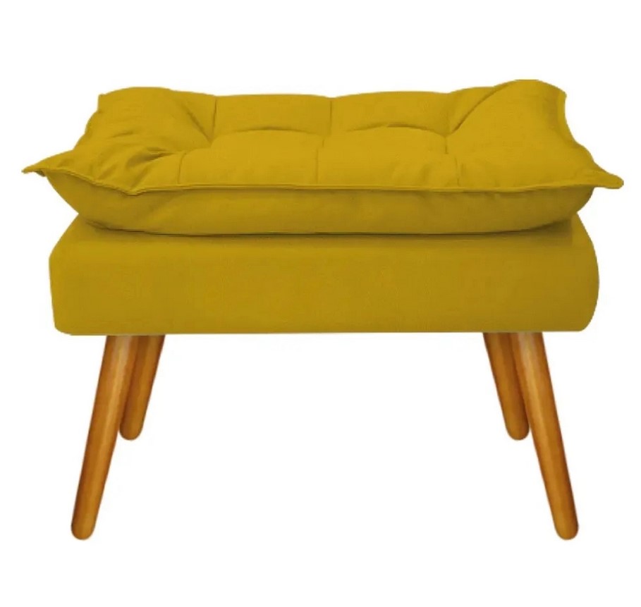 Combo Namoradeira Sofá 02 lugares mais 01 Poltrona decorativa e um Puff Opalla Pés Palito Amarelo - DS Estofados