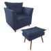 Combo Poltrona Decorativa Isis Mais Puff Opalla Suede Azul Marinho - DS Estofados