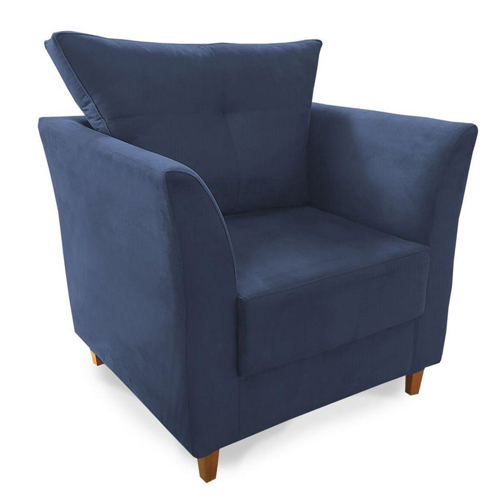 Combo Poltrona Decorativa Isis Mais Puff Opalla Suede Azul Marinho - DS Estofados