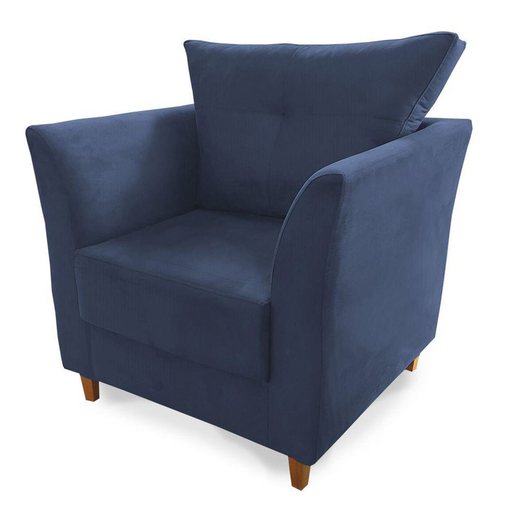 Combo Poltrona Decorativa Isis Mais Puff Opalla Suede Azul Marinho - DS Estofados