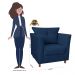Combo Poltrona Decorativa Isis Mais Puff Opalla Suede Azul Marinho - DS Estofados