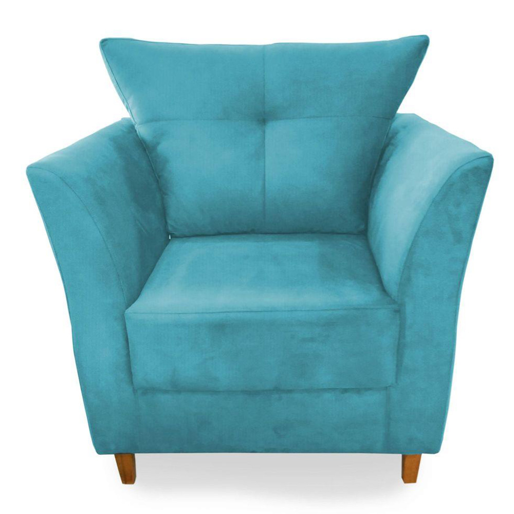 Combo Poltrona Decorativa Isis Mais Puff Opalla Suede Azul Turquesa - DS Estofados
