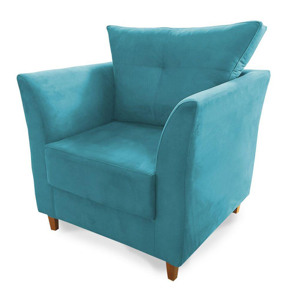 Combo Poltrona Decorativa Isis Mais Puff Opalla Suede Azul Turquesa - DS Estofados
