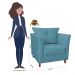Combo Poltrona Decorativa Isis Mais Puff Opalla Suede Azul Turquesa - DS Estofados