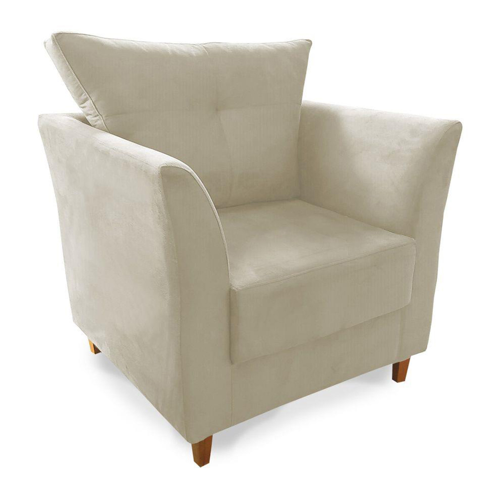 Combo Poltrona Decorativa Isis Mais Puff Opalla Suede Bege - DS Estofados