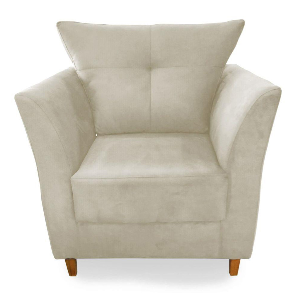 Combo Poltrona Decorativa Isis Mais Puff Opalla Suede Bege - DS Estofados