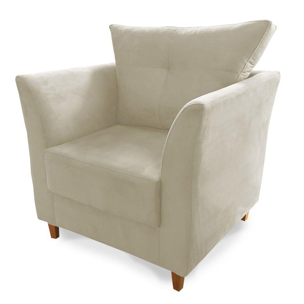 Combo Poltrona Decorativa Isis Mais Puff Opalla Suede Bege - DS Estofados