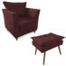 Combo Poltrona Decorativa Isis Mais Puff Opalla Suede Bordô - DS Estofados