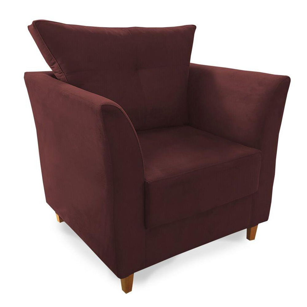 Combo Poltrona Decorativa Isis Mais Puff Opalla Suede Bordô - DS Estofados