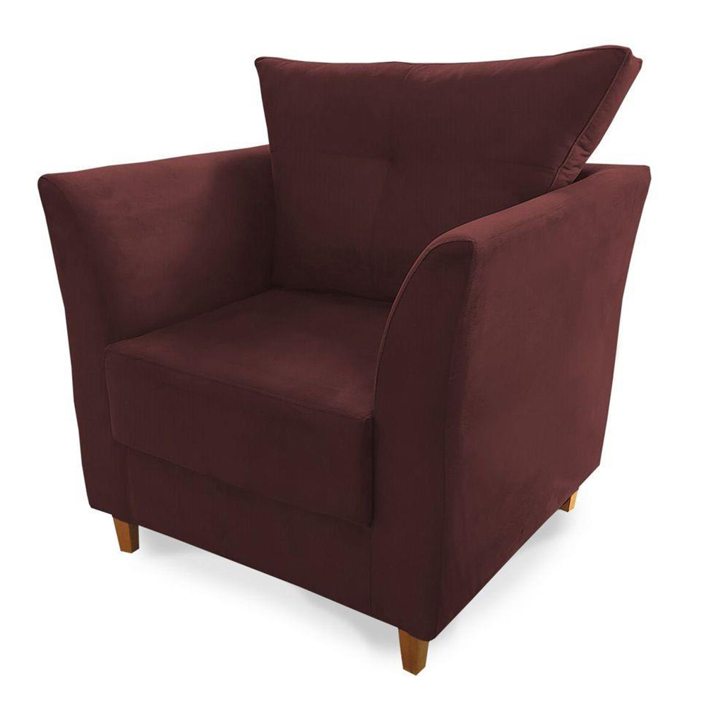 Combo Poltrona Decorativa Isis Mais Puff Opalla Suede Bordô - DS Estofados