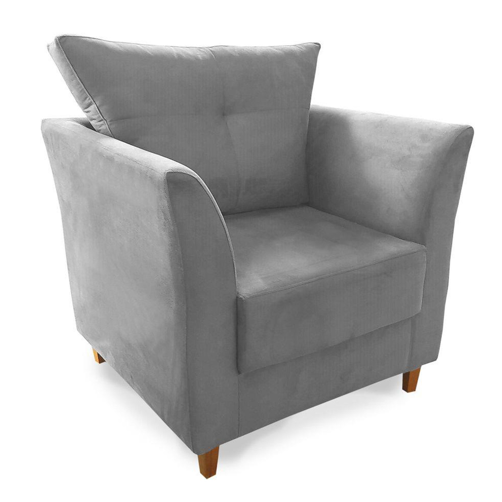 Combo Poltrona Decorativa Isis Mais Puff Opalla Suede Cinza - DS Estofados