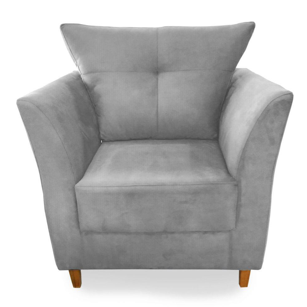 Combo Poltrona Decorativa Isis Mais Puff Opalla Suede Cinza - DS Estofados