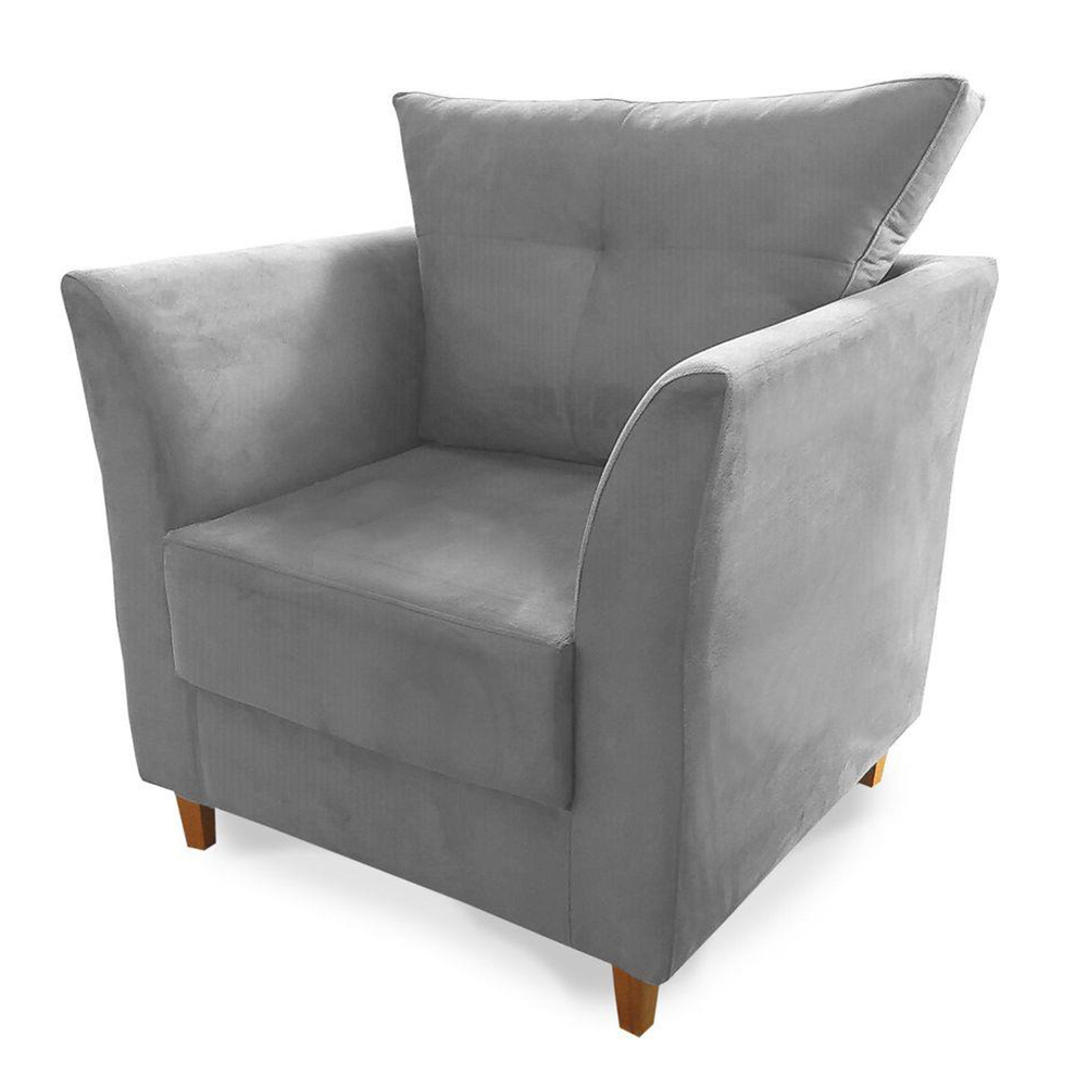 Combo Poltrona Decorativa Isis Mais Puff Opalla Suede Cinza - DS Estofados