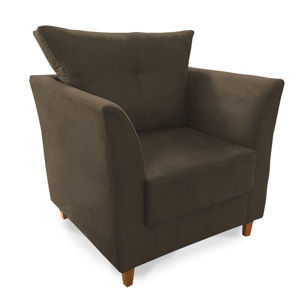Combo Poltrona Decorativa Isis Mais Puff Opalla Suede Marrom - DS Estofados
