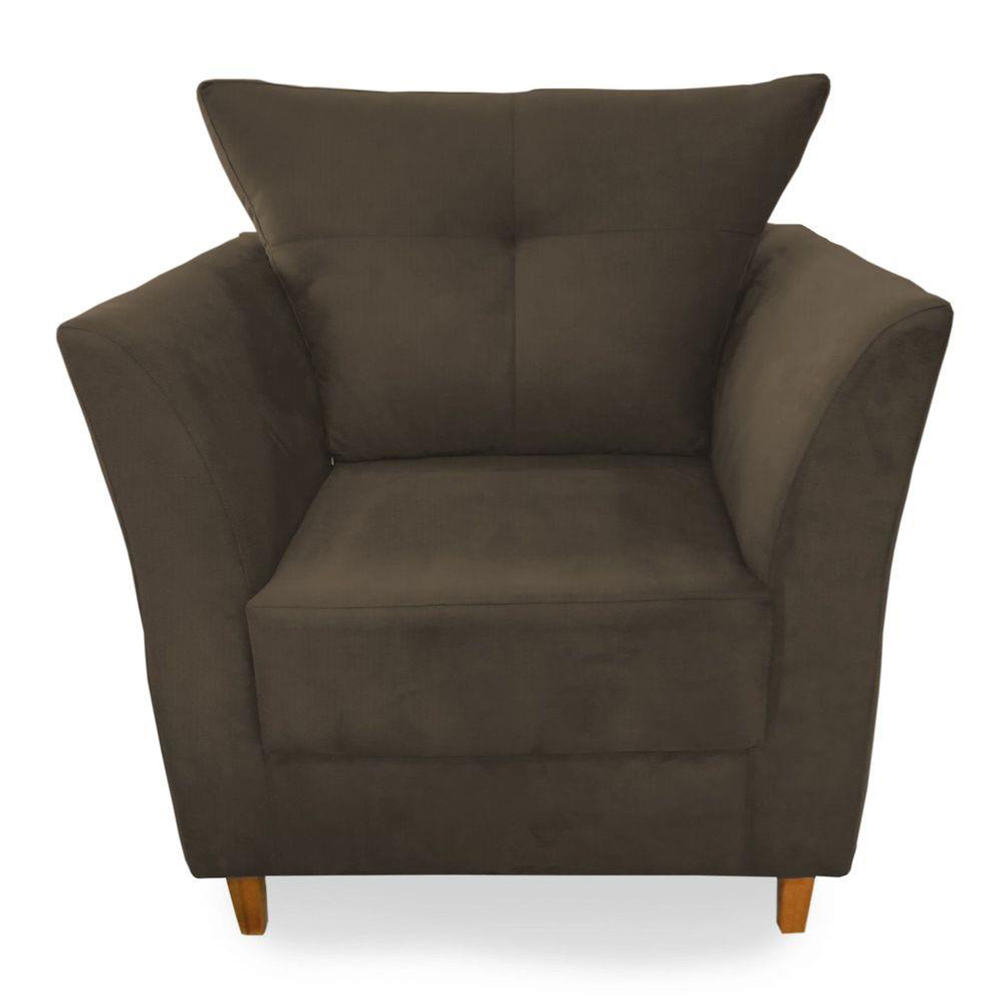 Combo Poltrona Decorativa Isis Mais Puff Opalla Suede Marrom - DS Estofados