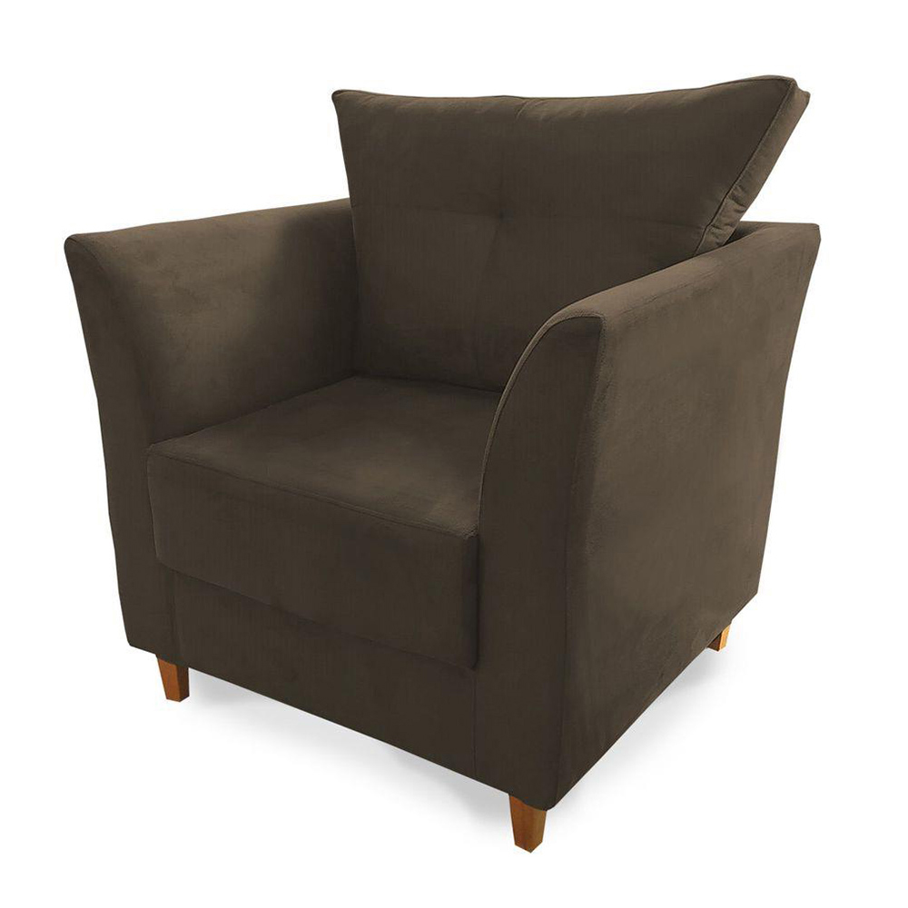 Combo Poltrona Decorativa Isis Mais Puff Opalla Suede Marrom - DS Estofados