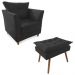 Combo Poltrona Decorativa Isis Mais Puff Opalla Suede Preto - DS Estofados