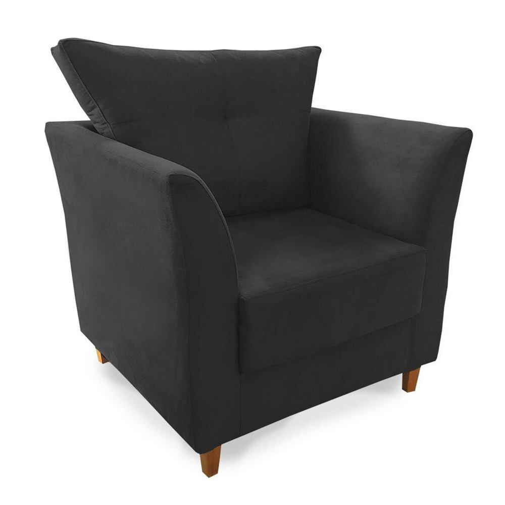 Combo Poltrona Decorativa Isis Mais Puff Opalla Suede Preto - DS Estofados