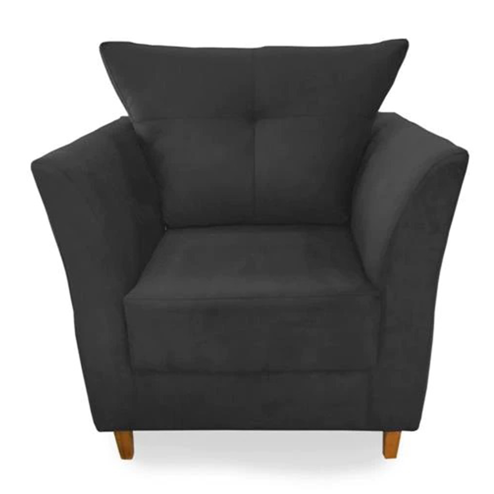 Combo Poltrona Decorativa Isis Mais Puff Opalla Suede Preto - DS Estofados