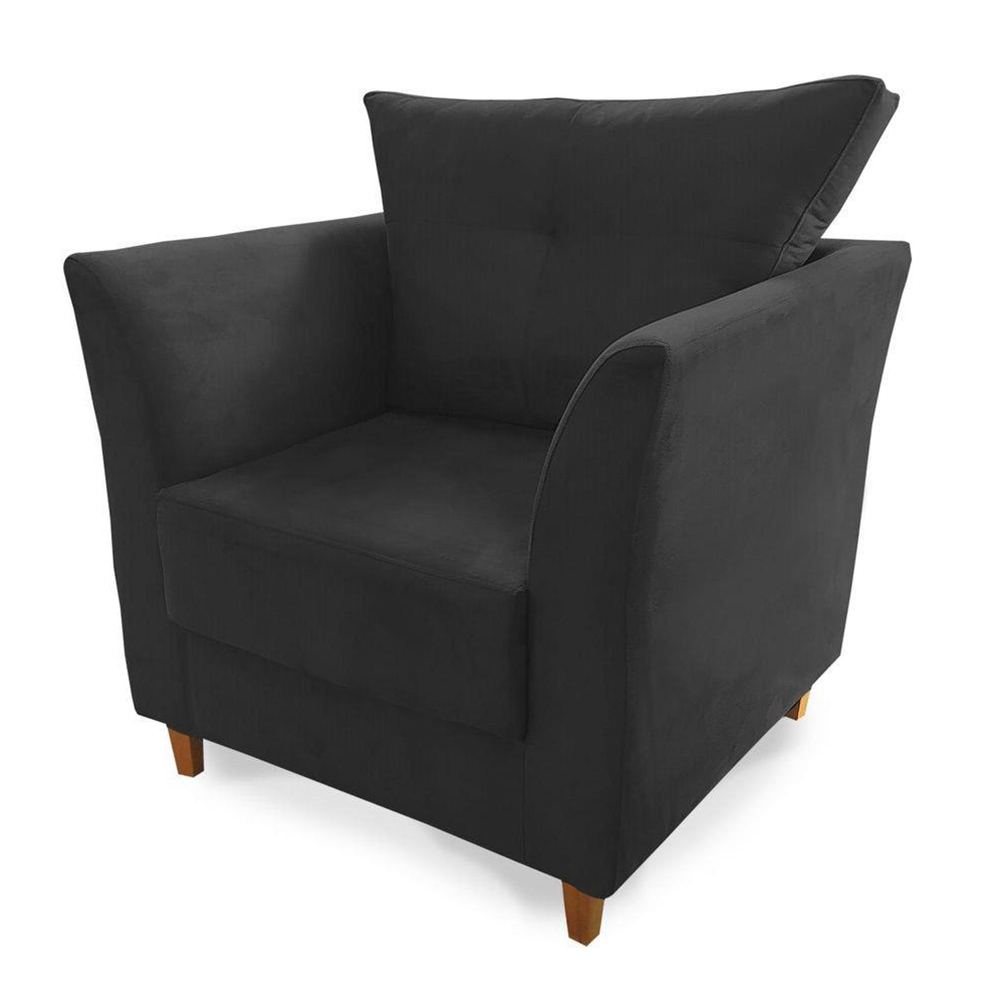 Combo Poltrona Decorativa Isis Mais Puff Opalla Suede Preto - DS Estofados
