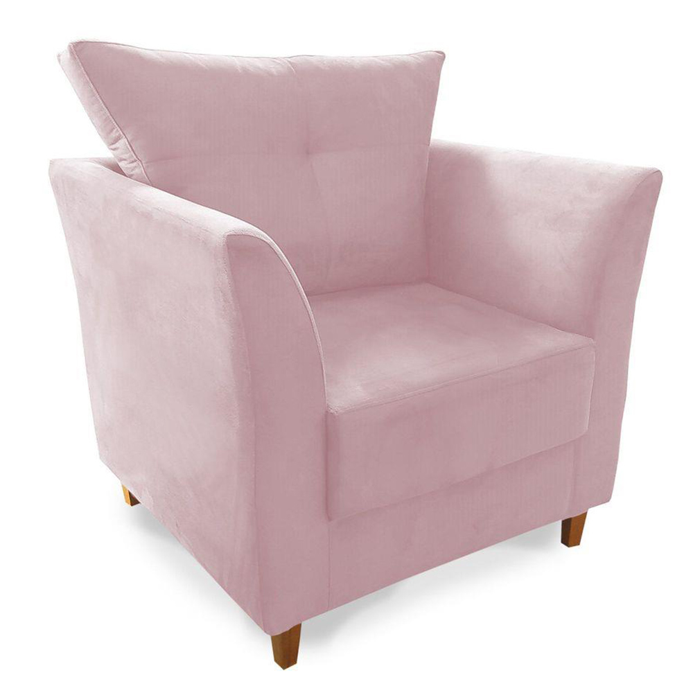 Combo Poltrona Decorativa Isis Mais Puff Opalla Suede Rosa - DS Estofados