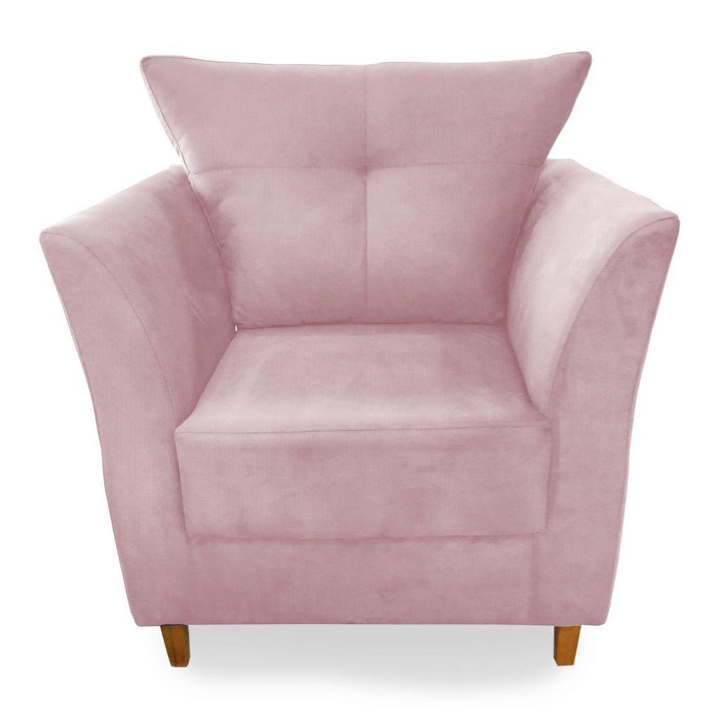 Combo Poltrona Decorativa Isis Mais Puff Opalla Suede Rosa - DS Estofados