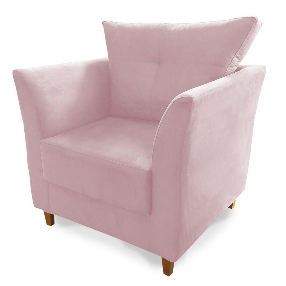 Combo Poltrona Decorativa Isis Mais Puff Opalla Suede Rosa - DS Estofados