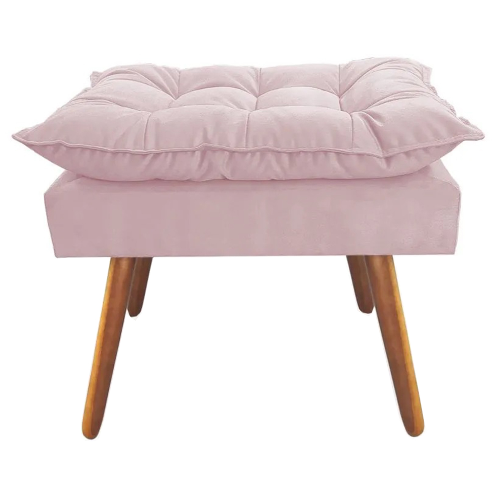 Combo Poltrona Decorativa Isis Mais Puff Opalla Suede Rosa - DS Estofados