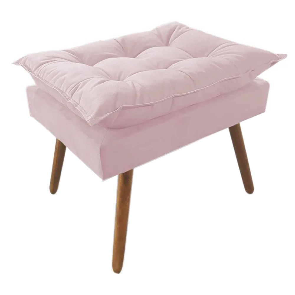 Combo Poltrona Decorativa Isis Mais Puff Opalla Suede Rosa - DS Estofados