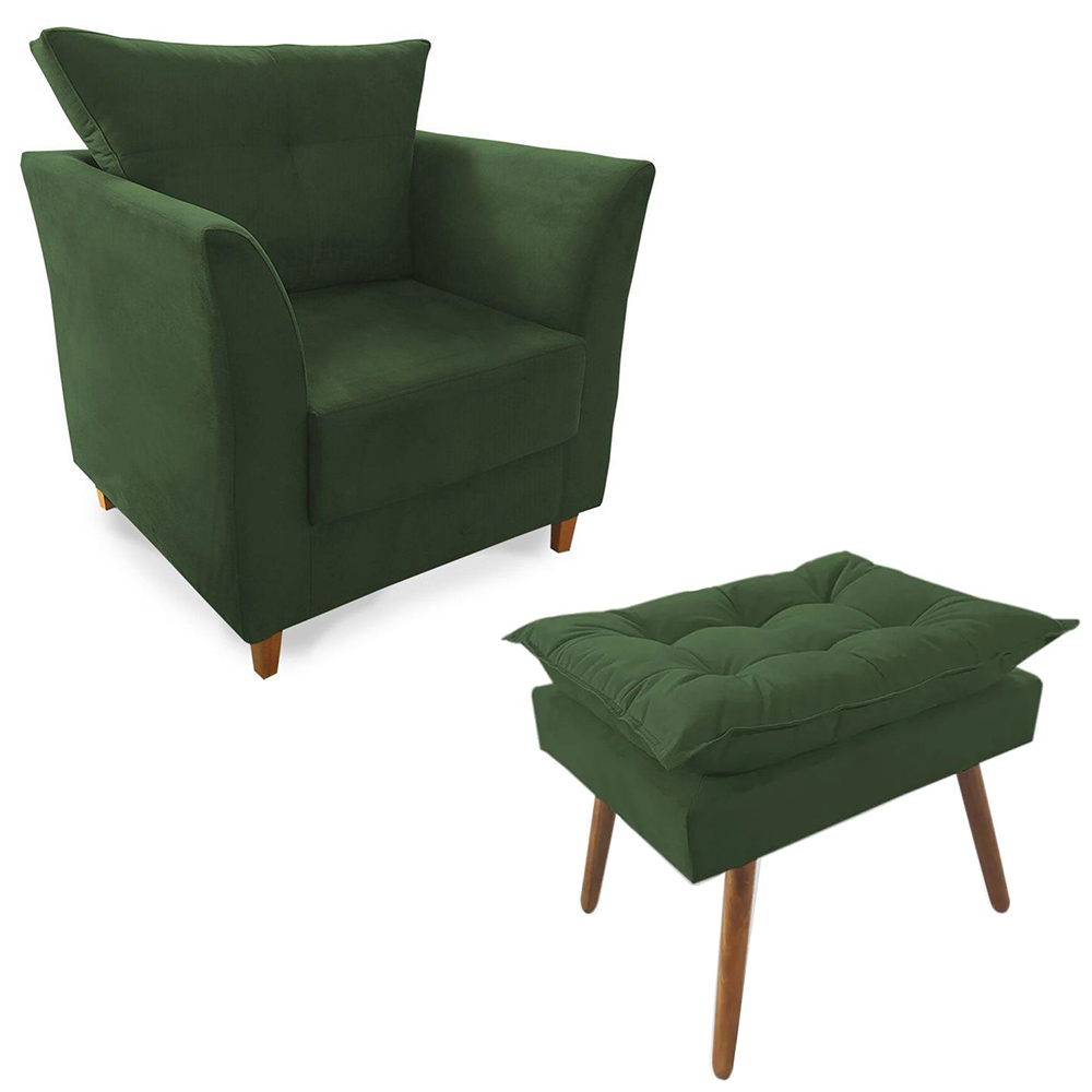 Combo Poltrona Decorativa Isis Mais Puff Opalla Suede Verde - DS Estofados