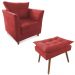 Combo Poltrona Decorativa Isis Mais Puff Opalla Suede Vermelho - DS Estofados