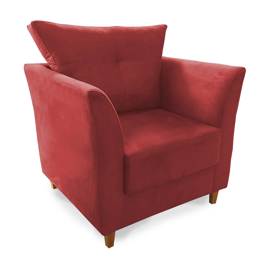 Combo Poltrona Decorativa Isis Mais Puff Opalla Suede Vermelho - DS Estofados