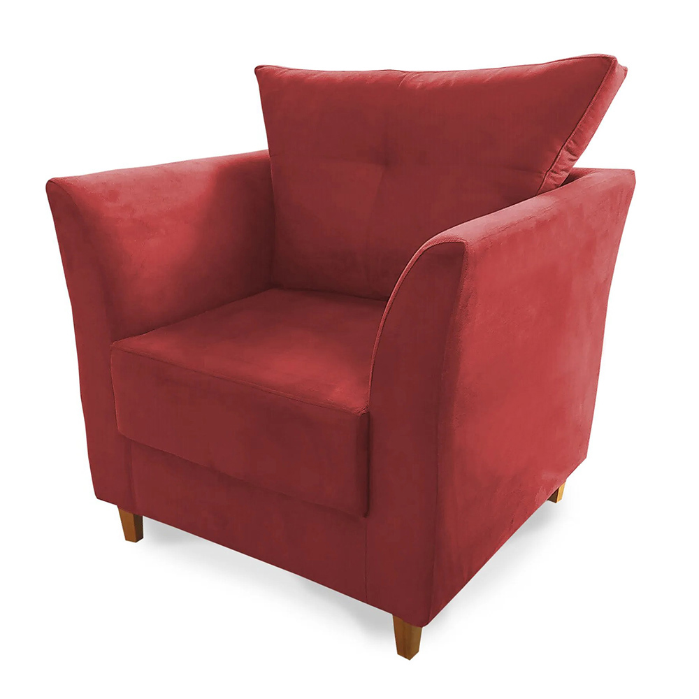 Combo Poltrona Decorativa Isis Mais Puff Opalla Suede Vermelho - DS Estofados