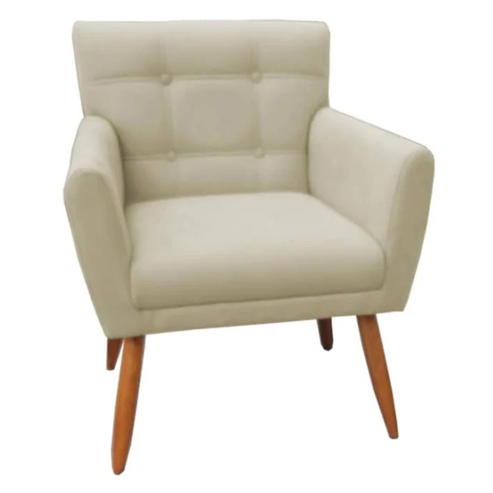 Combo Poltrona Decorativa Onix Mais Puff Redondo Napa Bege - DS Estofados