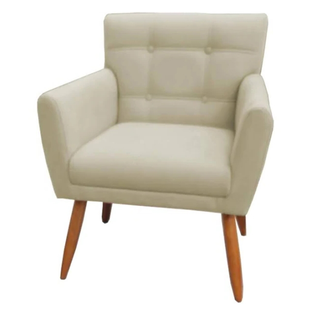 Combo Poltrona Decorativa Onix Mais Puff Redondo Napa Bege - DS Estofados