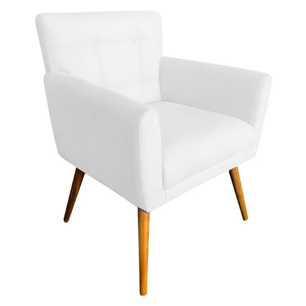 Combo Poltrona Decorativa Onix Mais Puff Redondo Napa Branco - DS Estofados