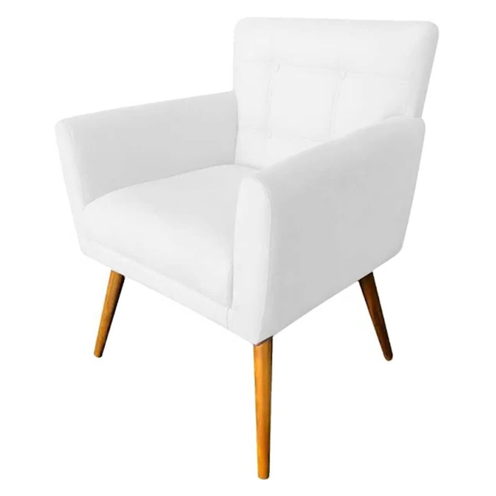 Combo Poltrona Decorativa Onix Mais Puff Redondo Napa Branco - DS Estofados