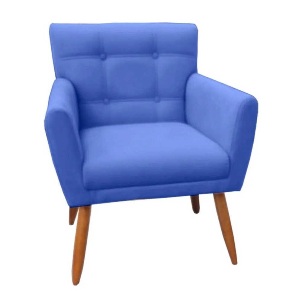Combo Poltrona Decorativa Onix Mais Puff Redondo Suede Azul Marinho - DS Estofados