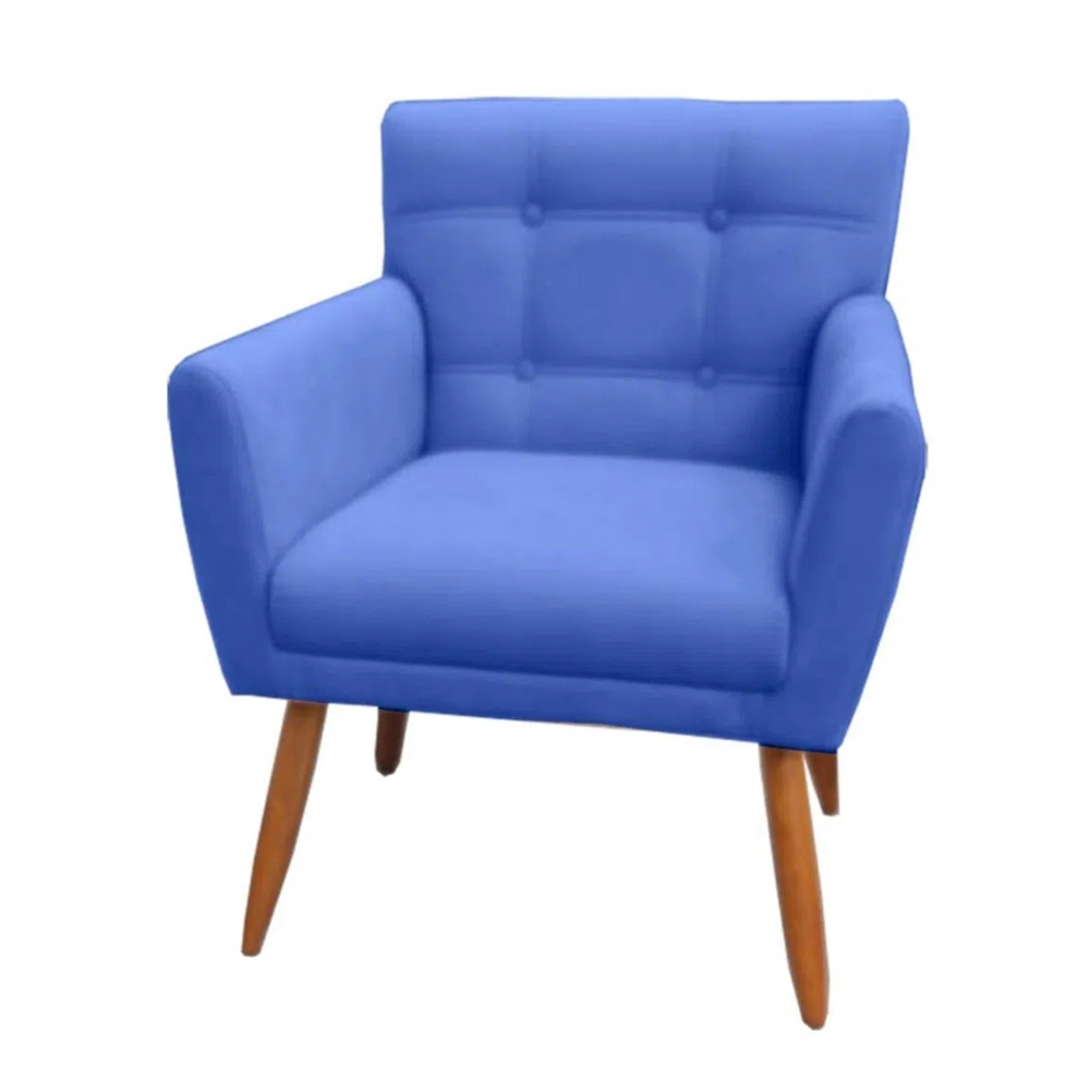 Combo Poltrona Decorativa Onix Mais Puff Redondo Suede Azul Marinho - DS Estofados
