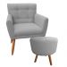 Combo Poltrona Decorativa Onix Mais Puff Redondo Suede Cinza - DS Estofados
