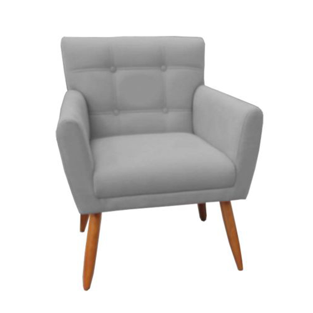 Combo Poltrona Decorativa Onix Mais Puff Redondo Suede Cinza - DS Estofados