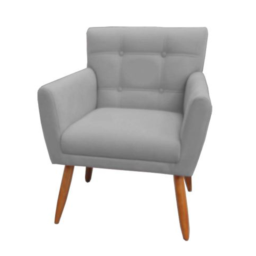 Combo Poltrona Decorativa Onix Mais Puff Redondo Suede Cinza - DS Estofados