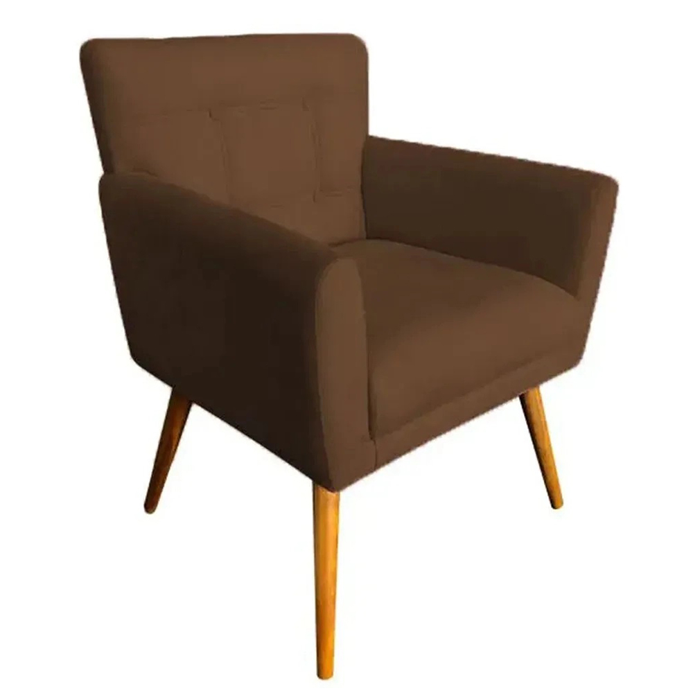 Combo Poltrona Decorativa Onix Mais Puff Redondo Suede Marrom - DS Estofados
