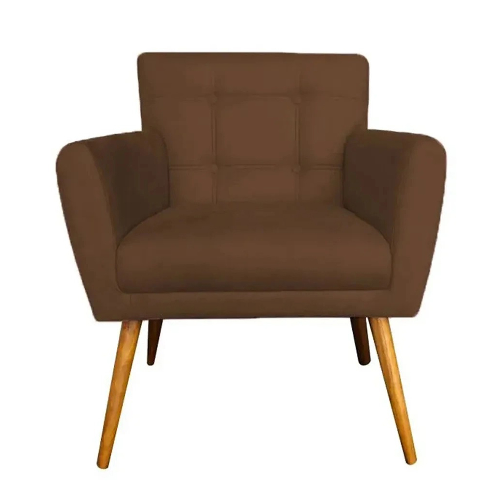Combo Poltrona Decorativa Onix Mais Puff Redondo Suede Marrom - DS Estofados