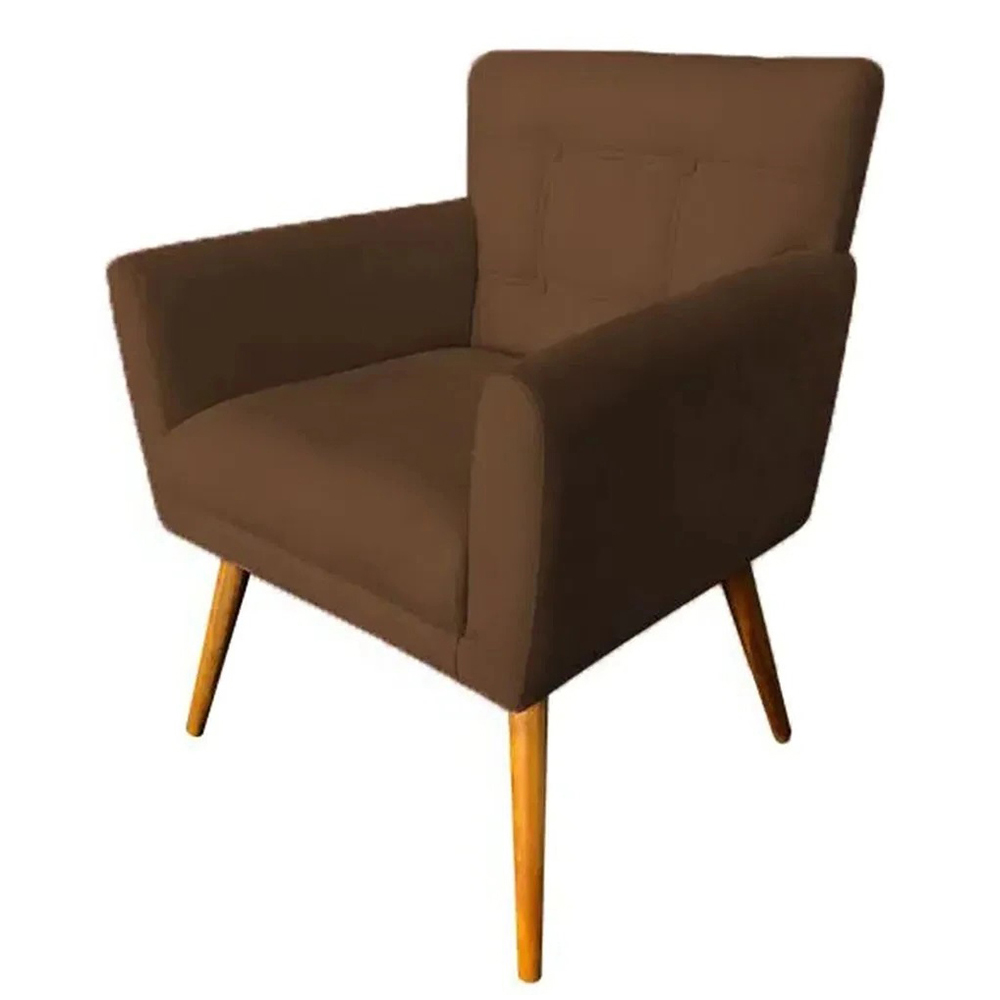 Combo Poltrona Decorativa Onix Mais Puff Redondo Suede Marrom - DS Estofados