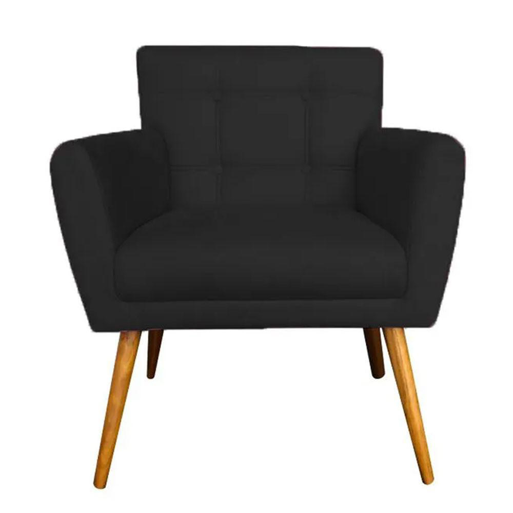 Combo Poltrona Decorativa Onix Mais Puff Redondo Suede Preto - DS Estofados